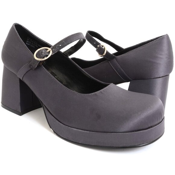 Steve Madden Women's 10 Dark Grey Satin Square Toe Mary Jane Platform Heels - Picture 3 of 9
